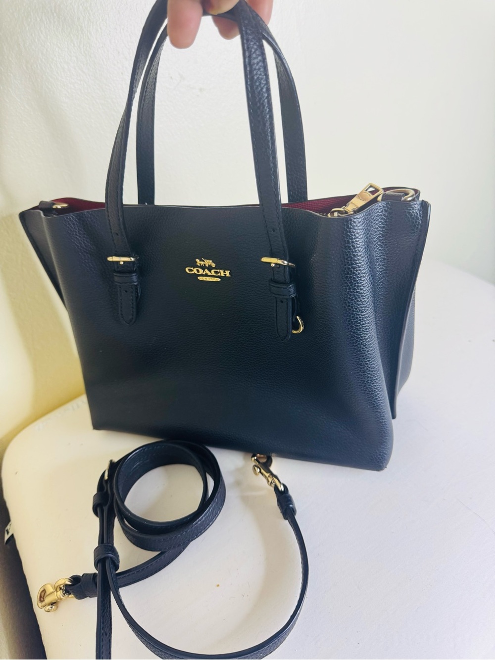Coach Small Mollie Black Leather Tote Bag with Removable Strap
